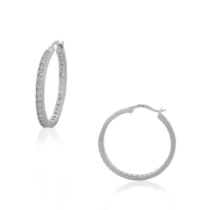 925 Sterling Silver White Clear CZ Hoop Earrings 1.20"