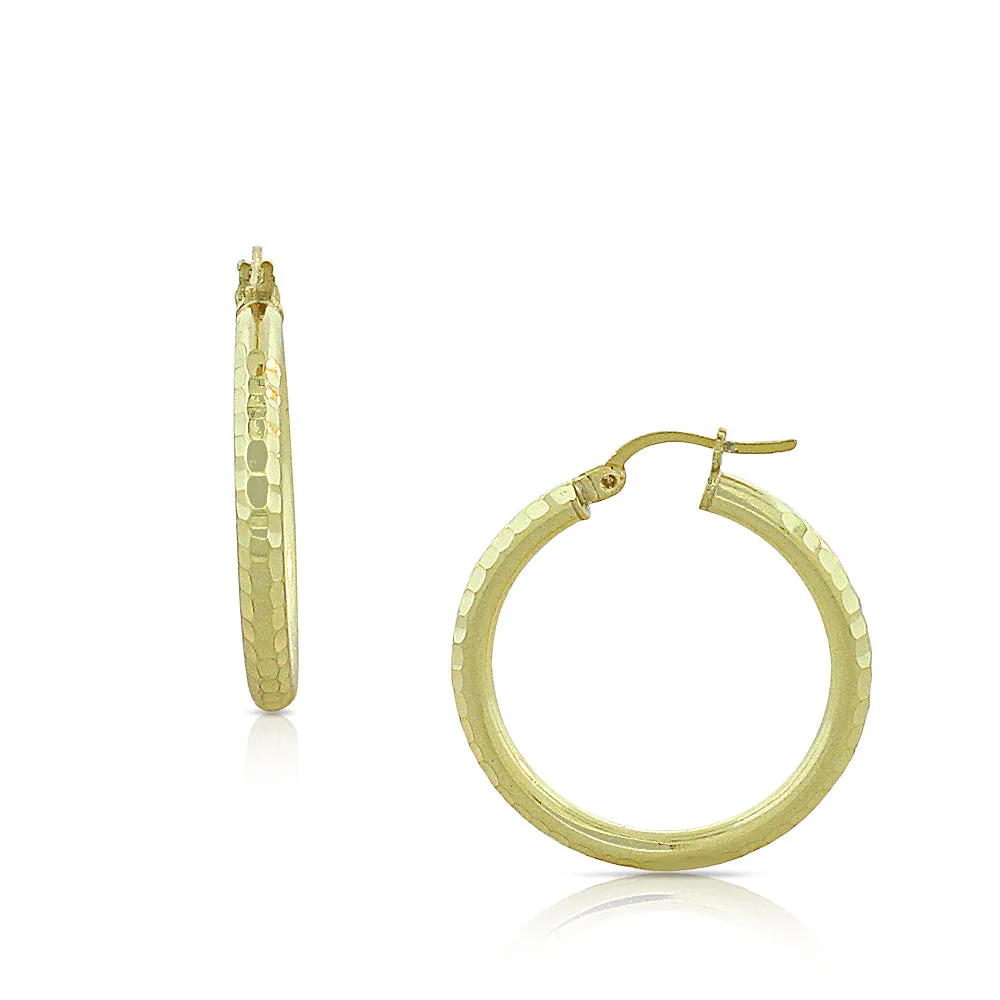 925 Sterling Silver Yellow Gold-Tone Faceted Round Hoop Earrings, 0.90"