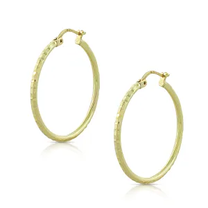 925 Sterling Silver Yellow Gold-Tone Faceted Round Hoop Earrings, 1"