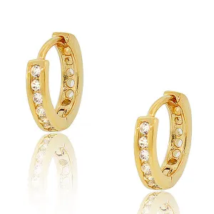 925 Sterling Silver Yellow Gold-Tone Round CZ Womens Girls Huggie Earrings