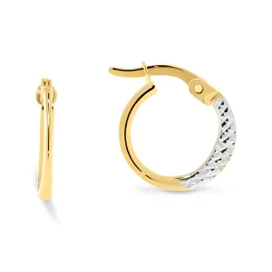 9ct TwoTone Yellow & White Gold Small Diamond Cut Hoops GEAR067