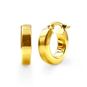 9ct Yellow Gold Silver Infused Small Flat Tube Edged Hoop Earrings