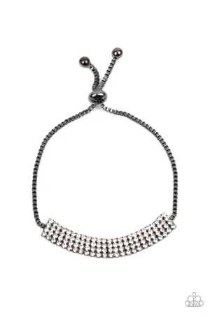 A DIAMOND a Dozen - Black - White Rhinestone Gunmetal Bolo Paparazzi Bracelet
