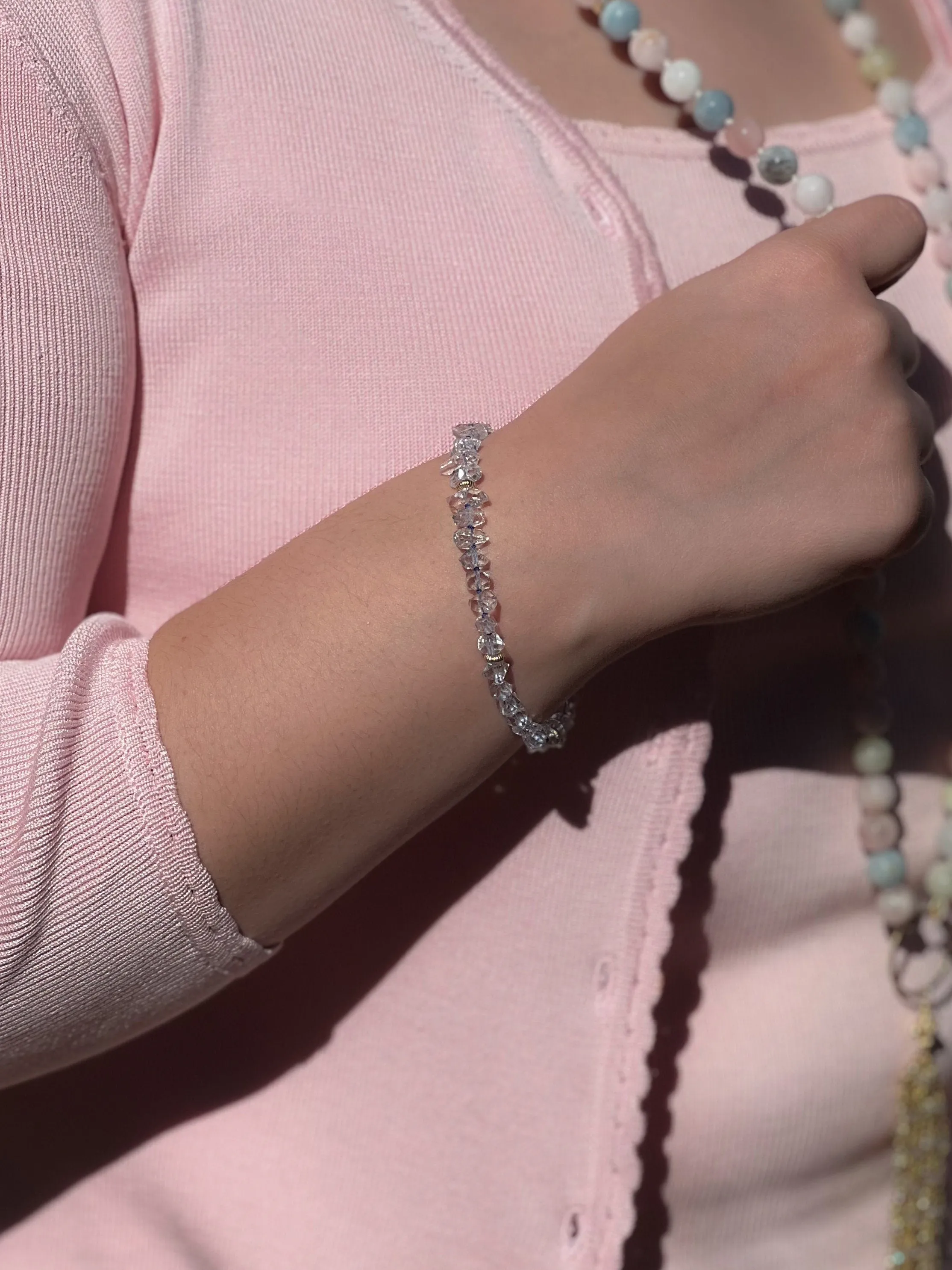 AAA Herkimer Diamond Bracelet on Blue Silk with Gold Accents, April Birthstone, Natural Herkimer Diamonds, Boho, Gift for Her, Timeless
