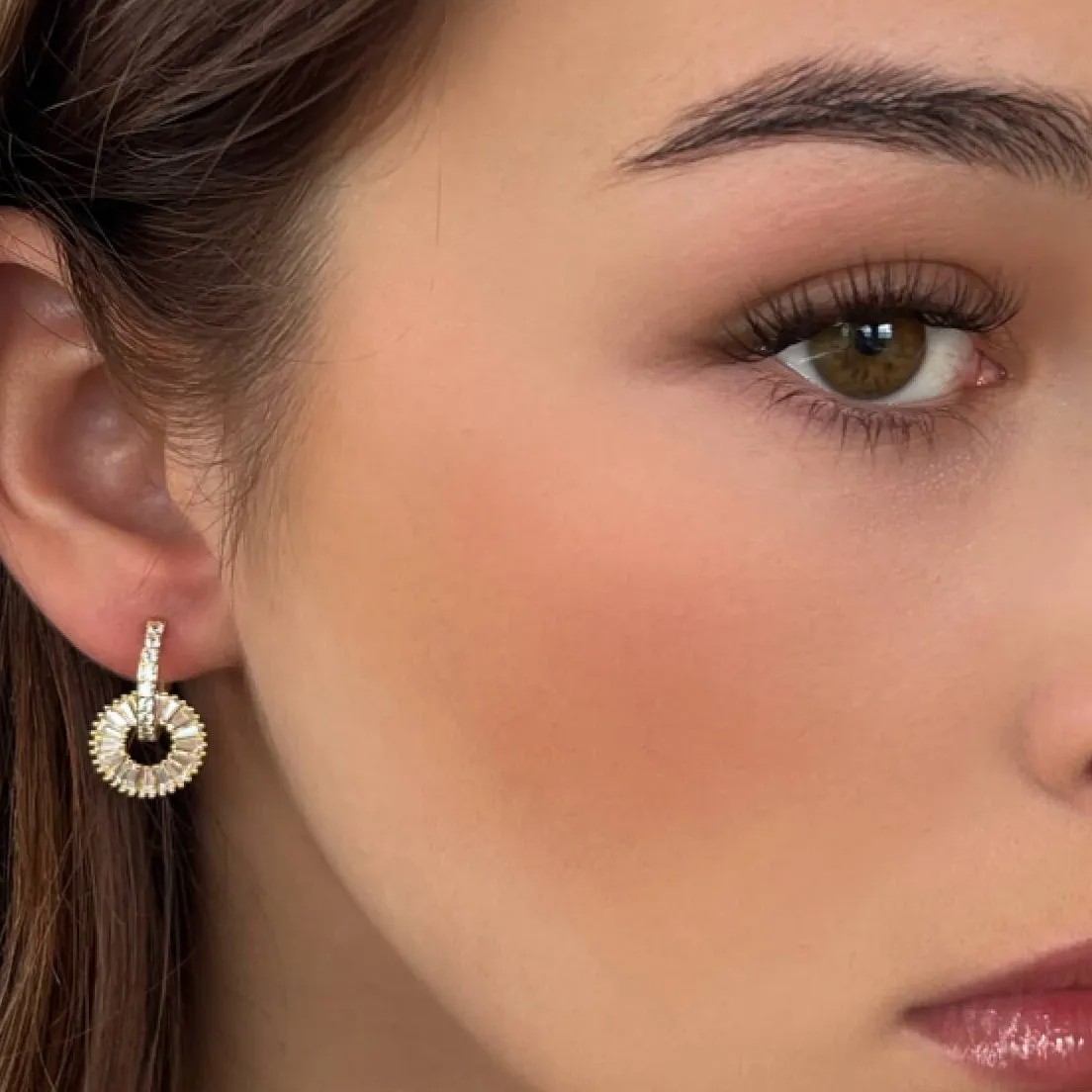 Absolute Gold Baguette Circle Hoop Earrings