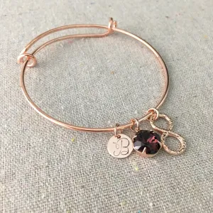 Adjustable Initial Bangle Bracelet