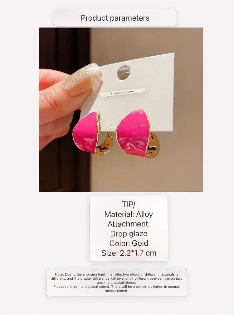 Adorable Small Hot Pink Enamel Hollowed Hoop Earrings