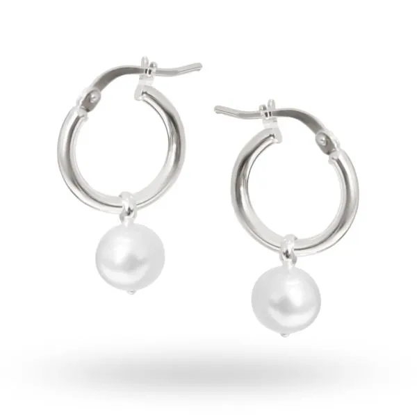 Allura Round Fresh Water Pearl Drop Hoop Earrings | Silver