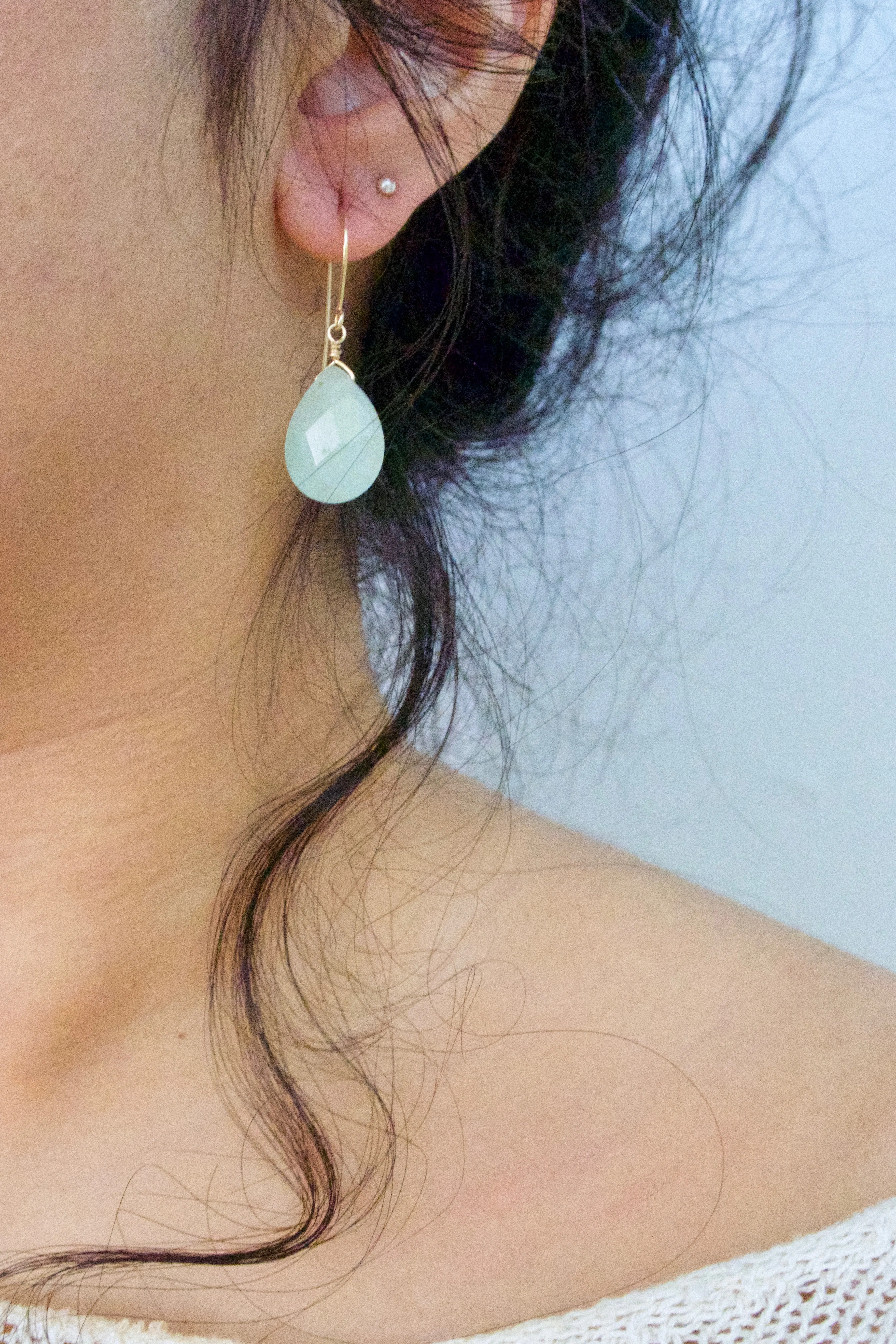 Amazonite Gemstone Drop Earrings - Sea Foam Green - Pastel Colored Gemstones