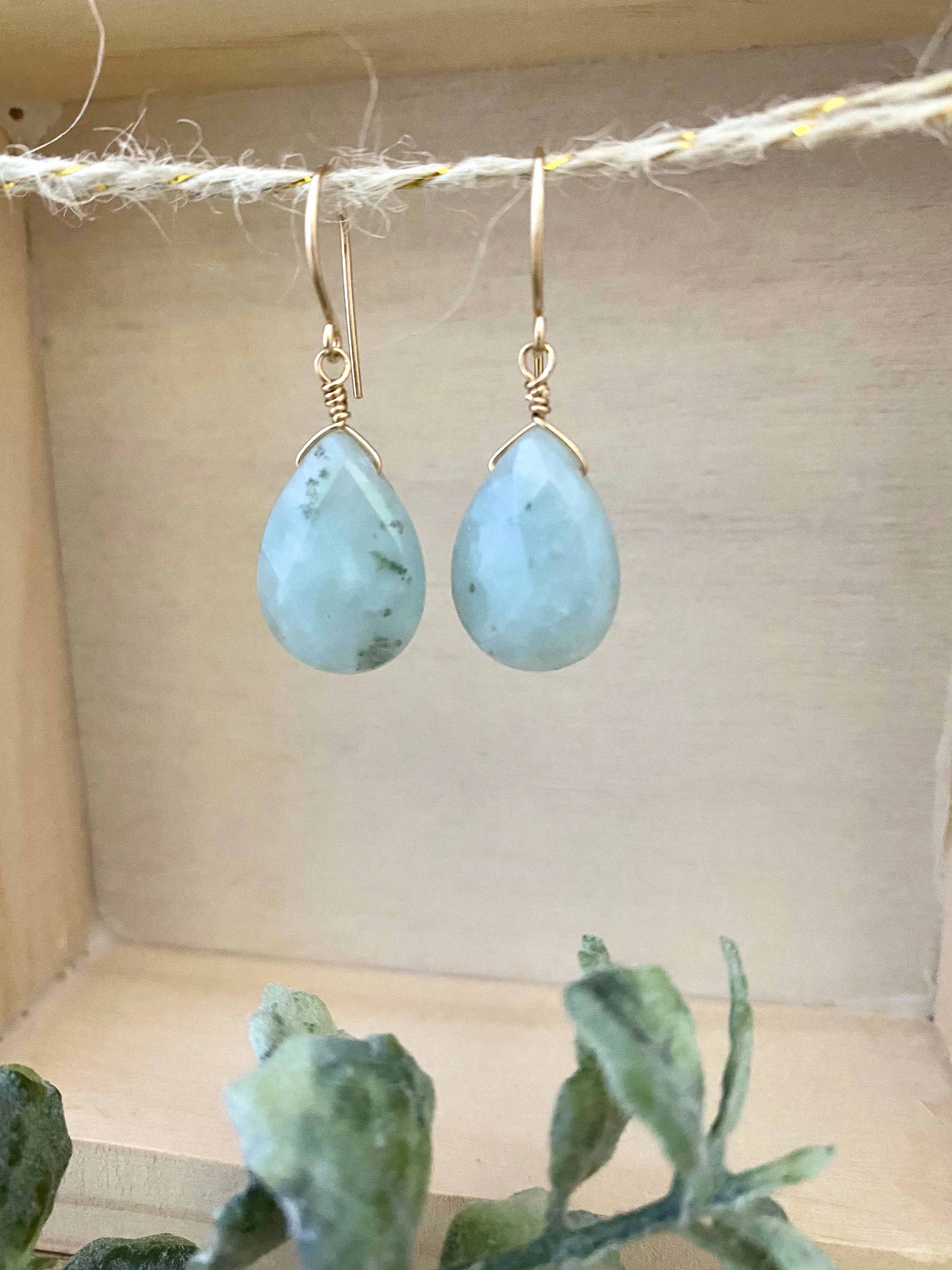 Amazonite Gemstone Drop Earrings - Sea Foam Green - Pastel Colored Gemstones