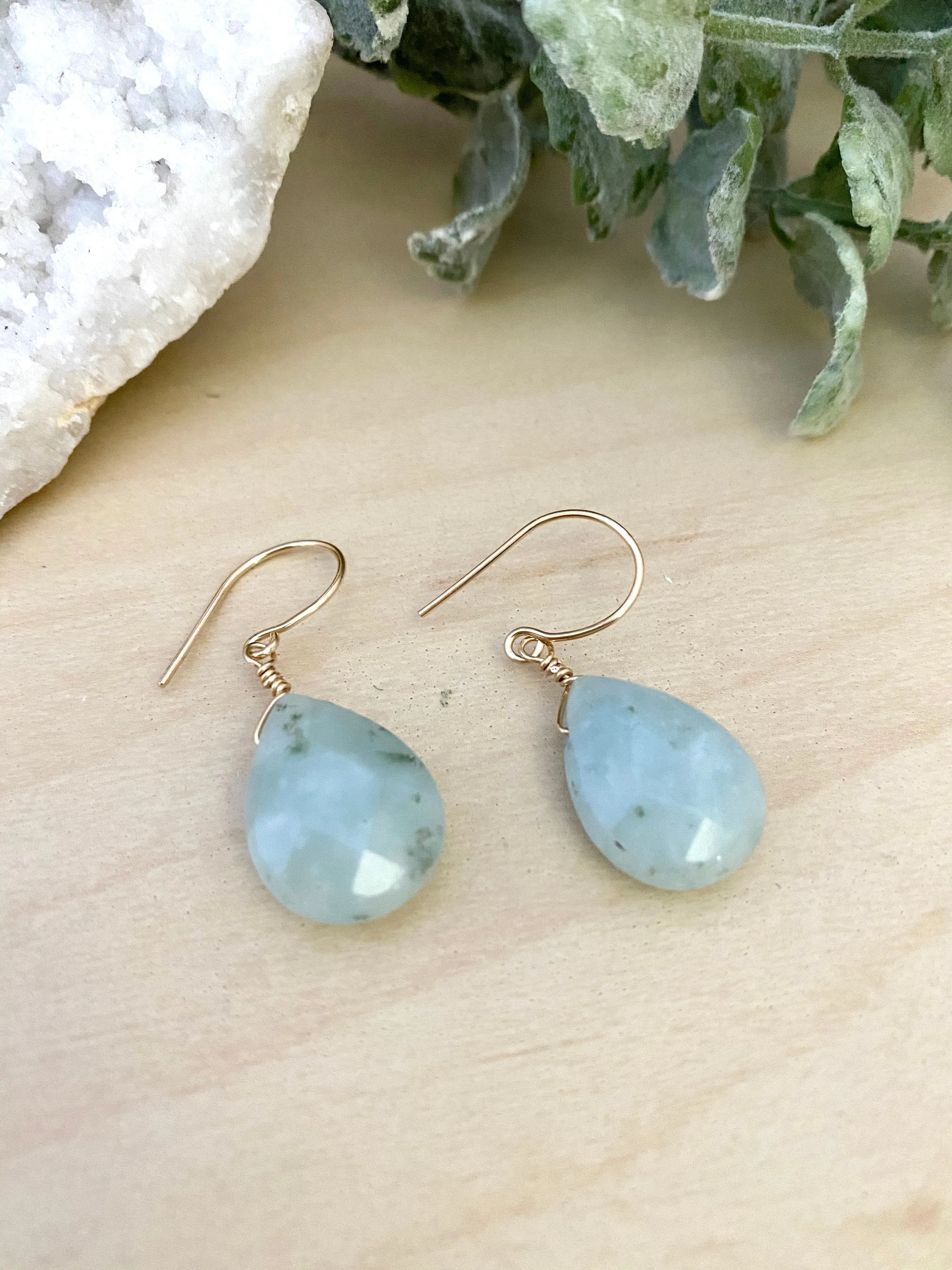 Amazonite Gemstone Drop Earrings - Sea Foam Green - Pastel Colored Gemstones