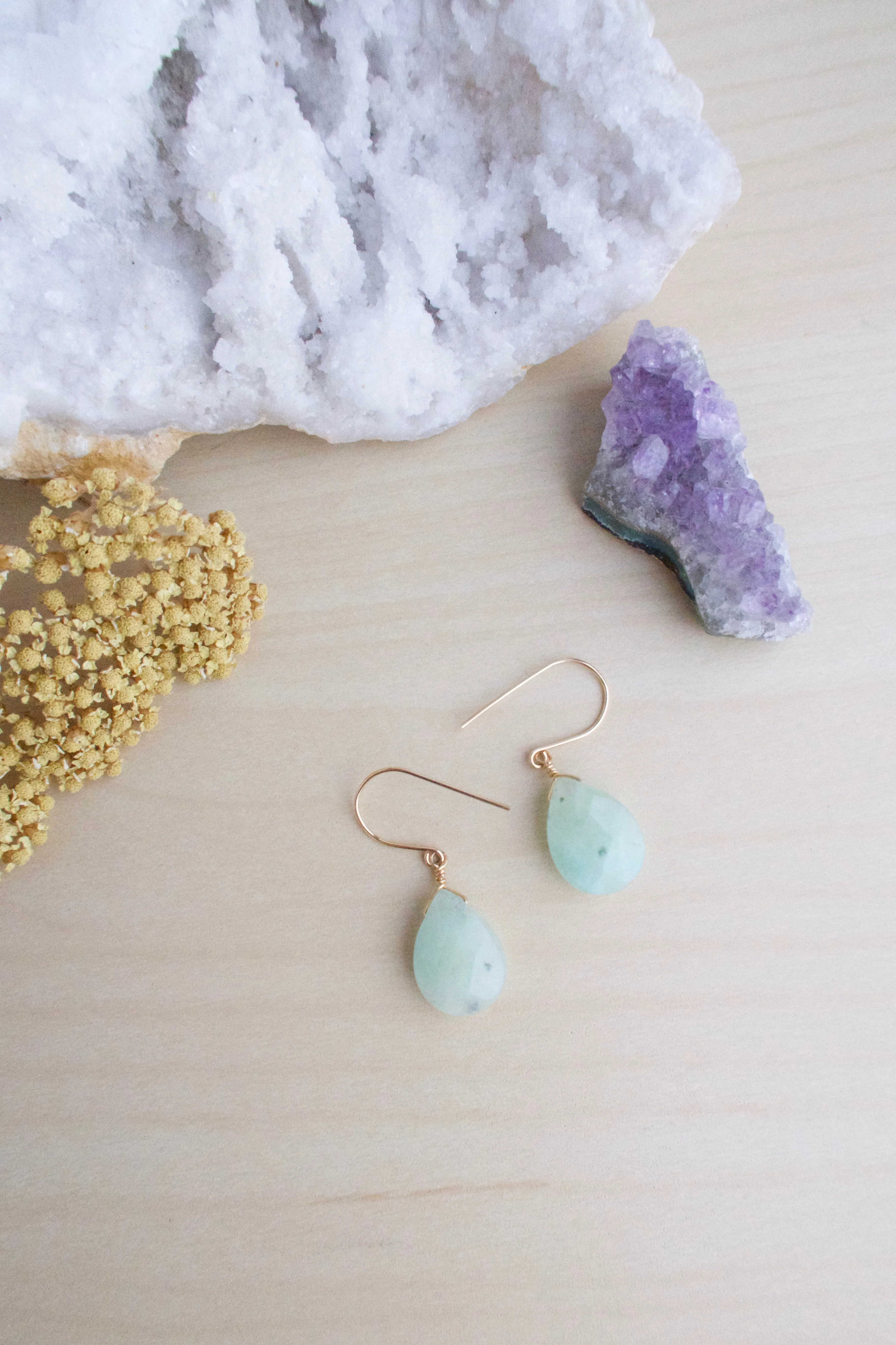 Amazonite Gemstone Drop Earrings - Sea Foam Green - Pastel Colored Gemstones
