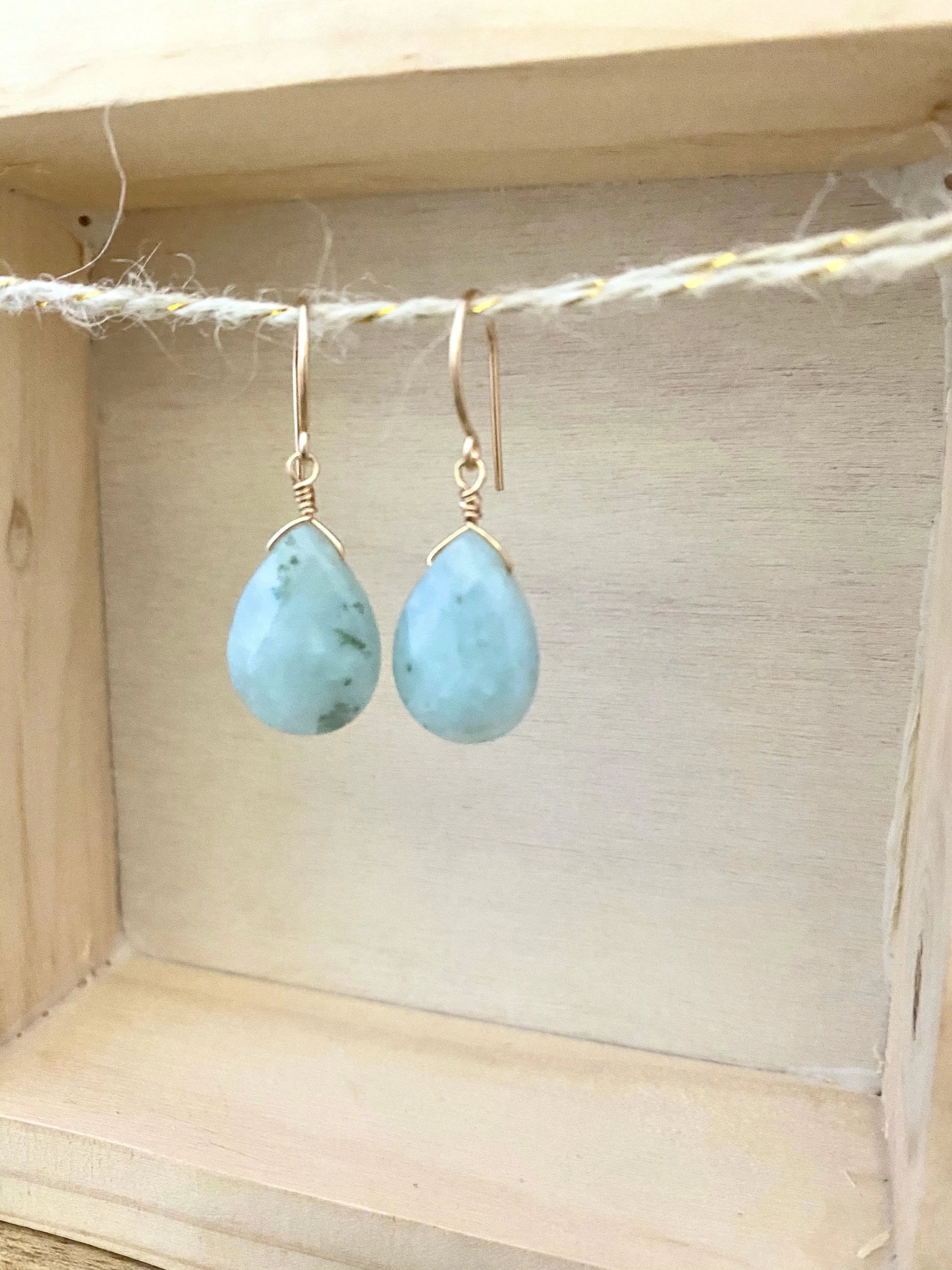 Amazonite Gemstone Drop Earrings - Sea Foam Green - Pastel Colored Gemstones