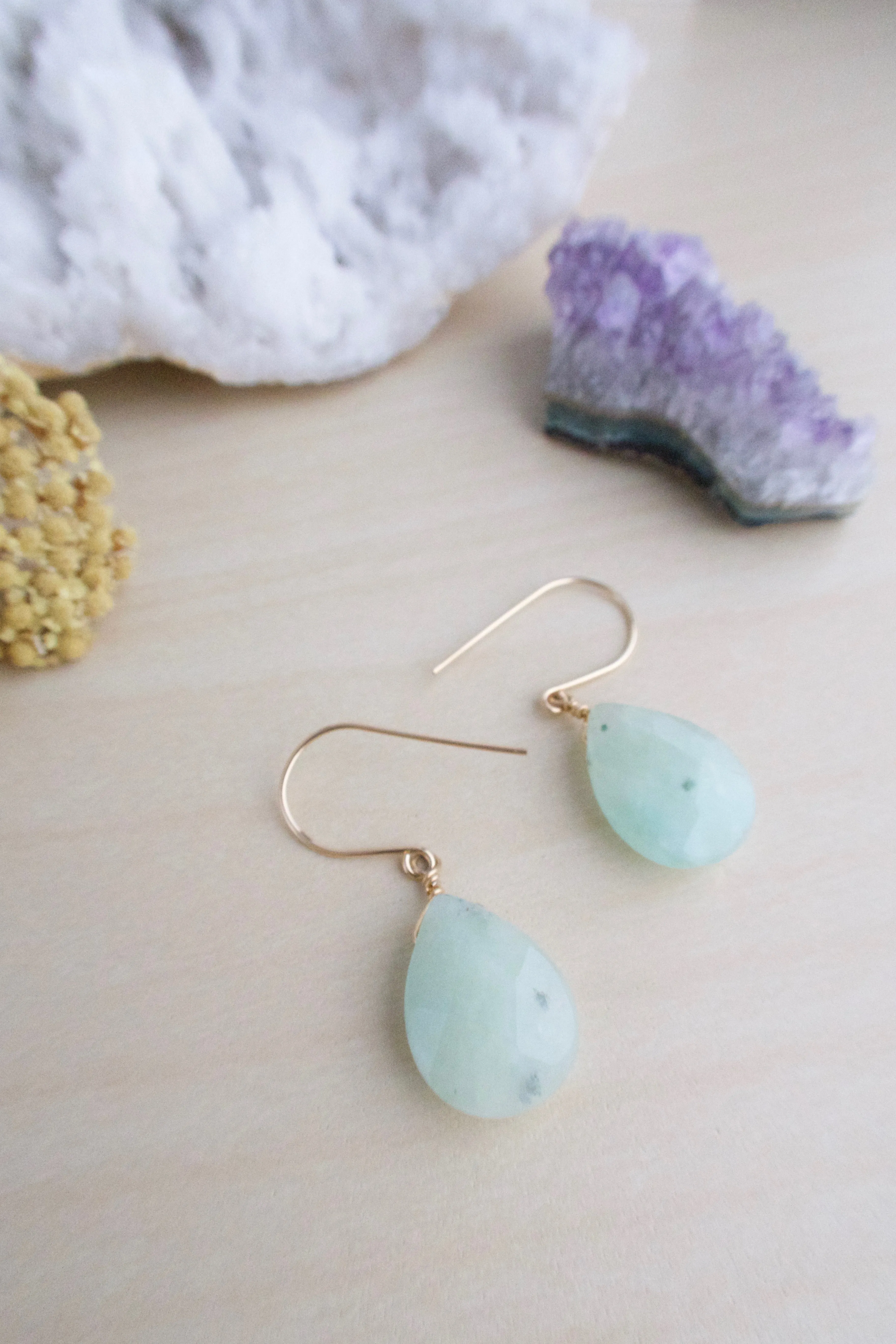 Amazonite Gemstone Drop Earrings - Sea Foam Green - Pastel Colored Gemstones