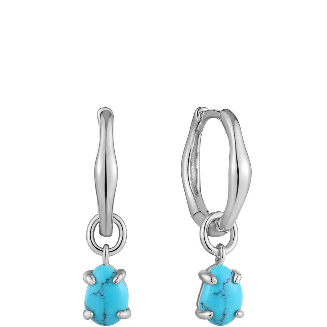 Ania Haie Making Waves Turquoise Drop Huggie Hoop Silver Earrings