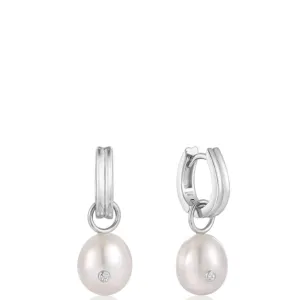 Ania Haie Pearl Drop Sparkle Silver Hoop Earrings