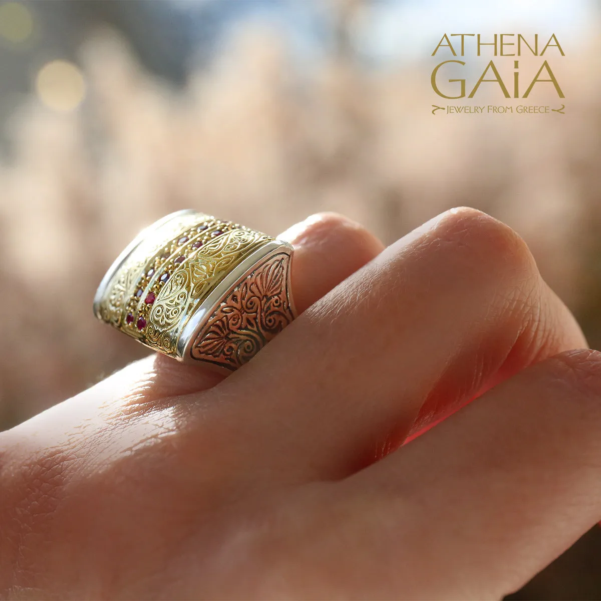 Anthemion Ring with Pave Stones