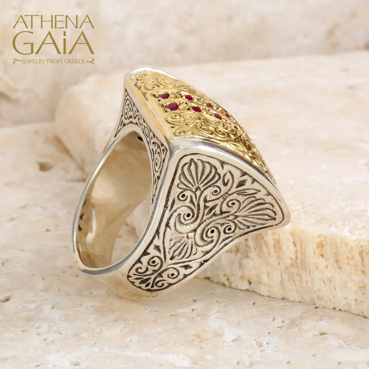 Anthemion Ring with Pave Stones