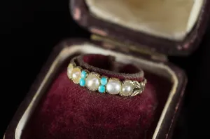 ANTIQUE SPLIT PEARL AND TURQUOISE HALF HOOP BAND