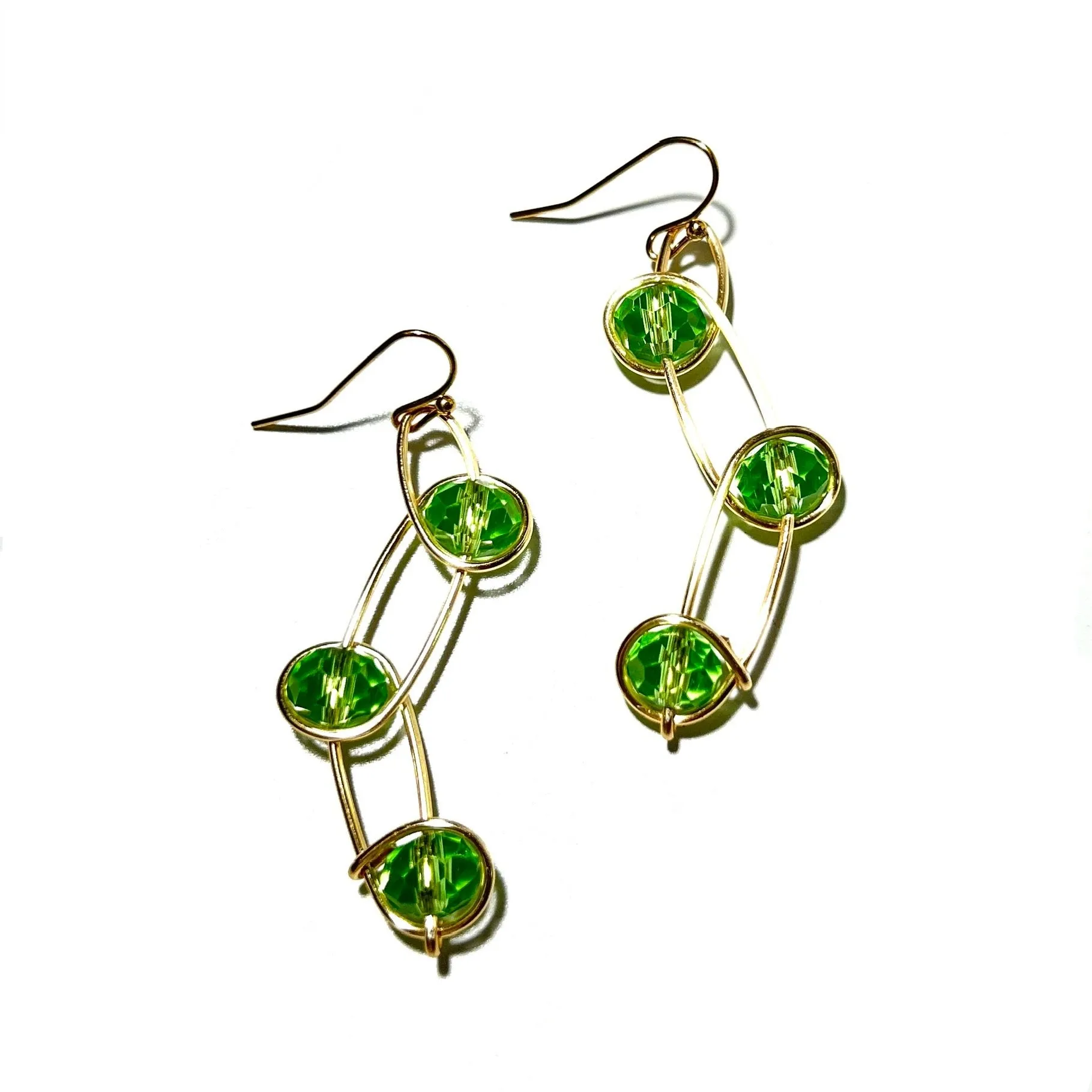 Apple Green Rondelle Crystals Wave Earrings