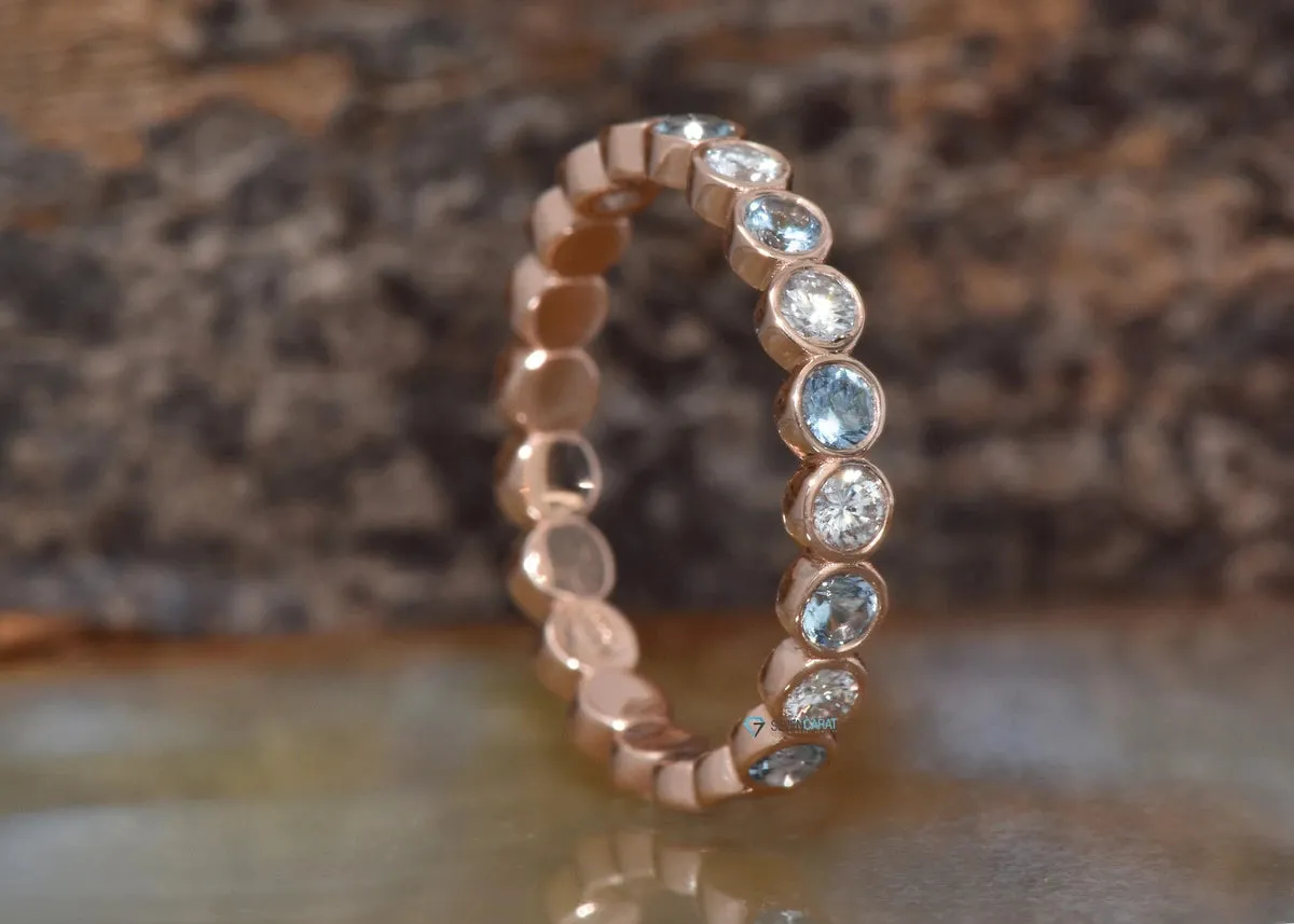 Aquamarine wedding band with diamond - Nesting band set rose gold