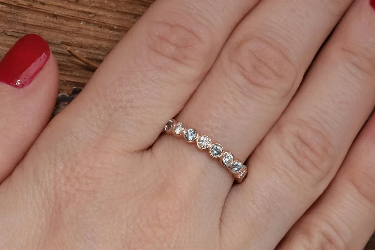 Aquamarine wedding band with diamond - Nesting band set rose gold