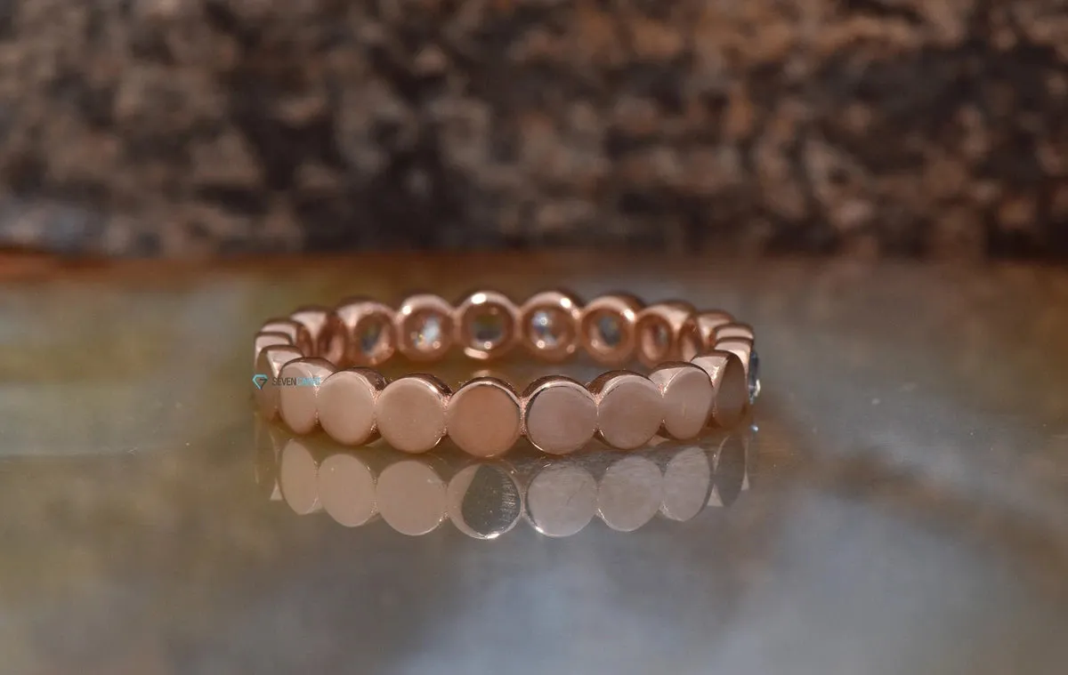 Aquamarine wedding band with diamond - Nesting band set rose gold