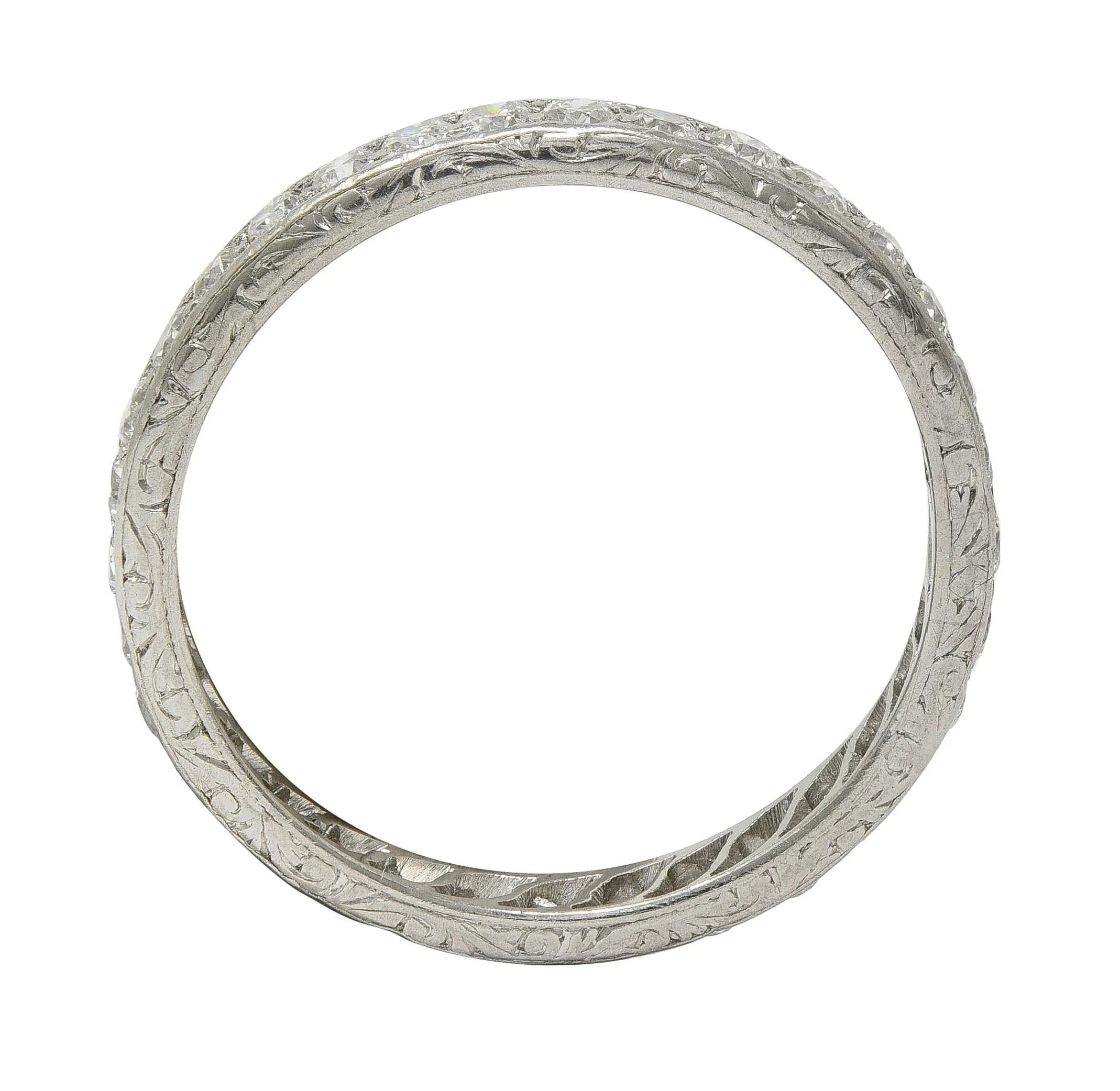 Art Deco 1927 0.99 CTW Diamond Platinum Scrolling Vintage Eternity Band Ring