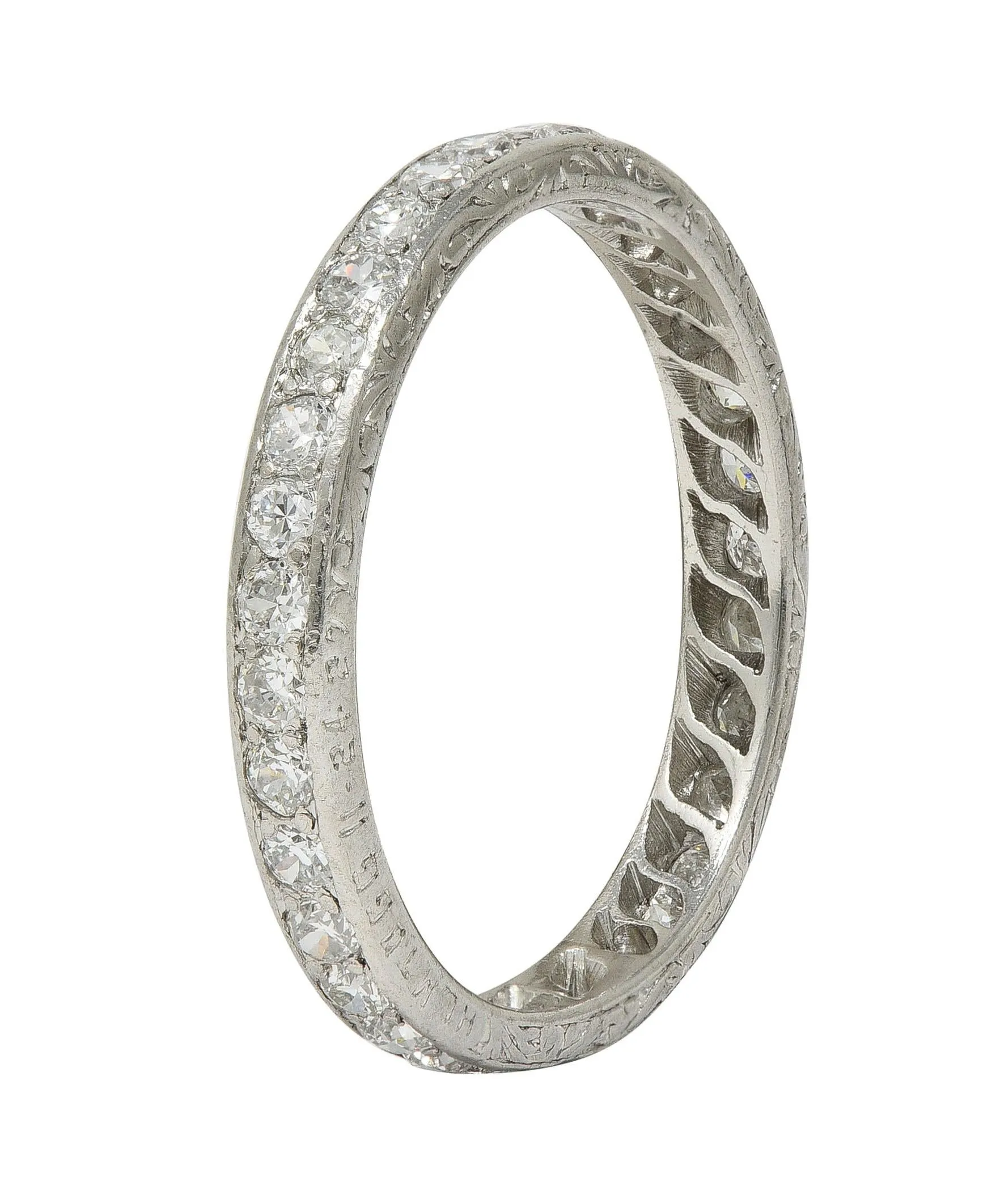 Art Deco 1927 0.99 CTW Diamond Platinum Scrolling Vintage Eternity Band Ring