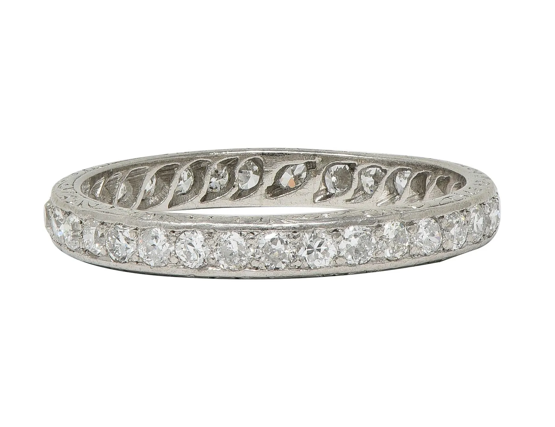 Art Deco 1927 0.99 CTW Diamond Platinum Scrolling Vintage Eternity Band Ring