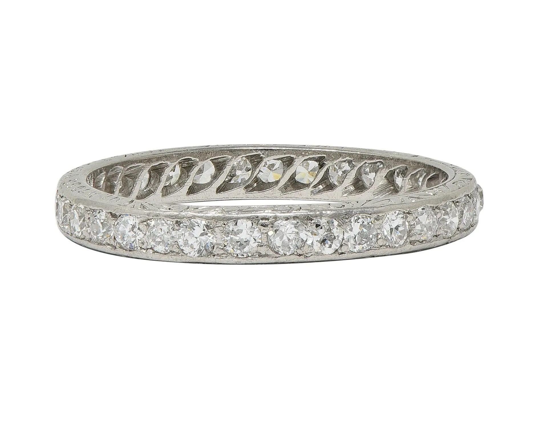 Art Deco 1927 0.99 CTW Diamond Platinum Scrolling Vintage Eternity Band Ring