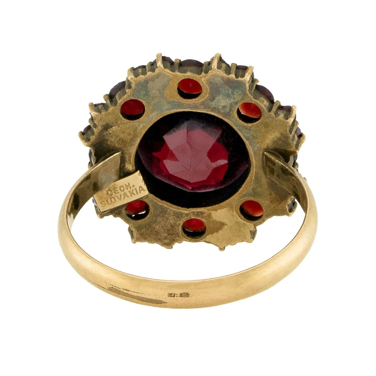 Art Deco Czechoslovakian 14k Garnet Cluster Ring