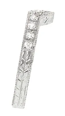 Art Deco Diamond Curved Engraved Wheat Wedding Ring in 18 Karat White Gold