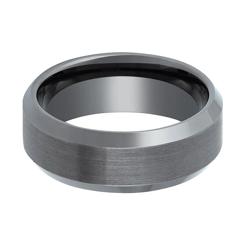 AXINGTON | Gun Metal Tungsten Ring, Brushed, Beveled Edge