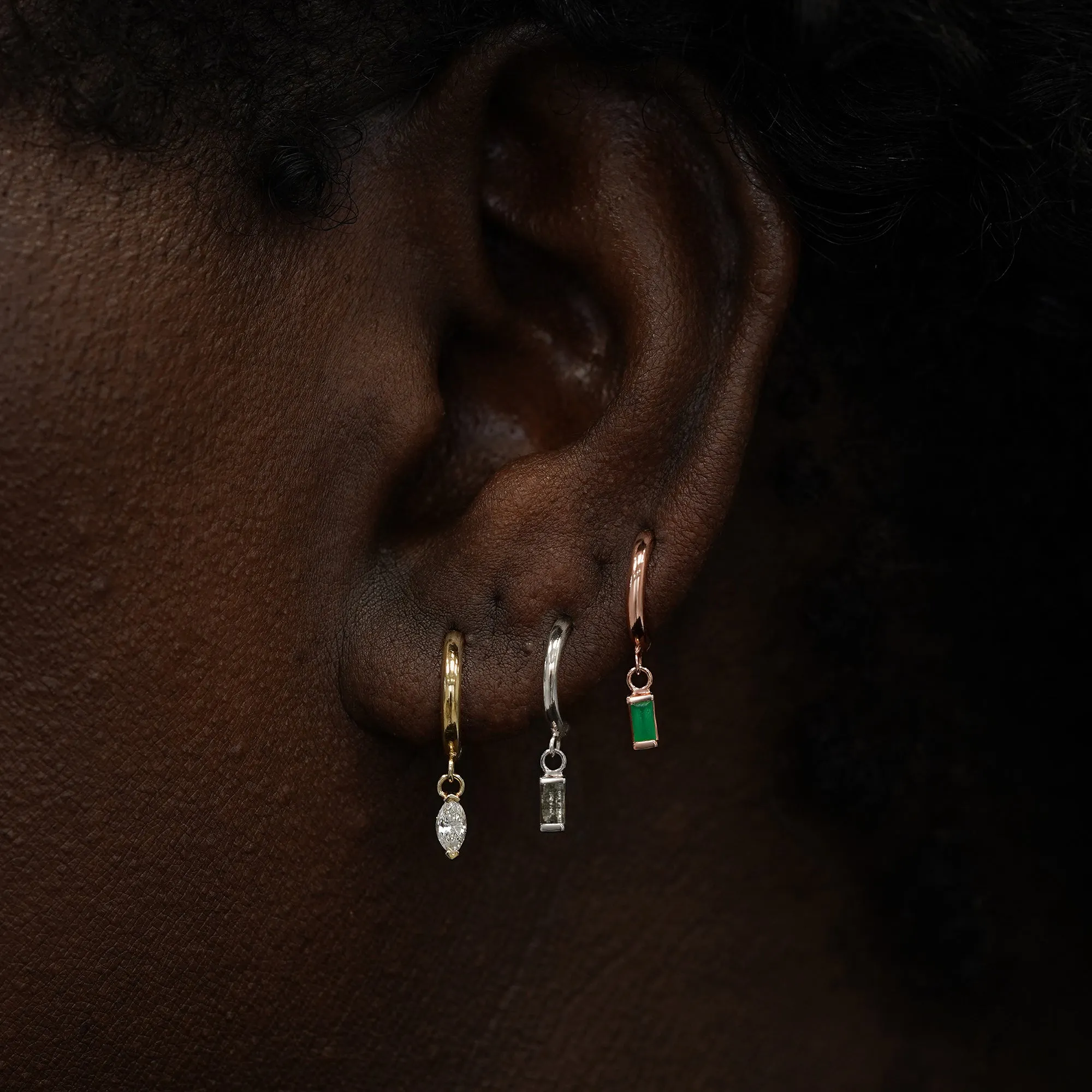 Baguette Emerald Dangle Hoop