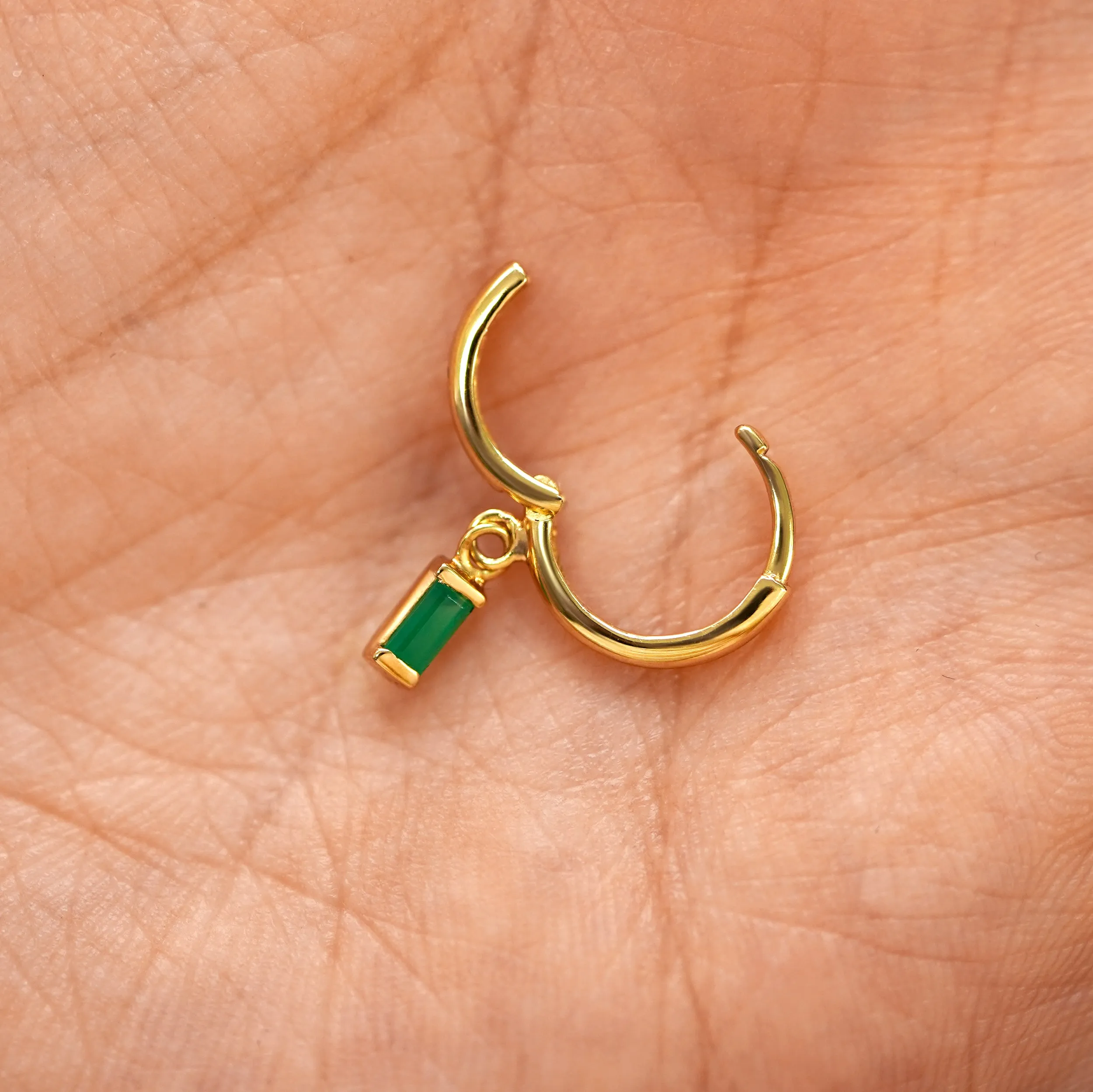 Baguette Emerald Dangle Hoop
