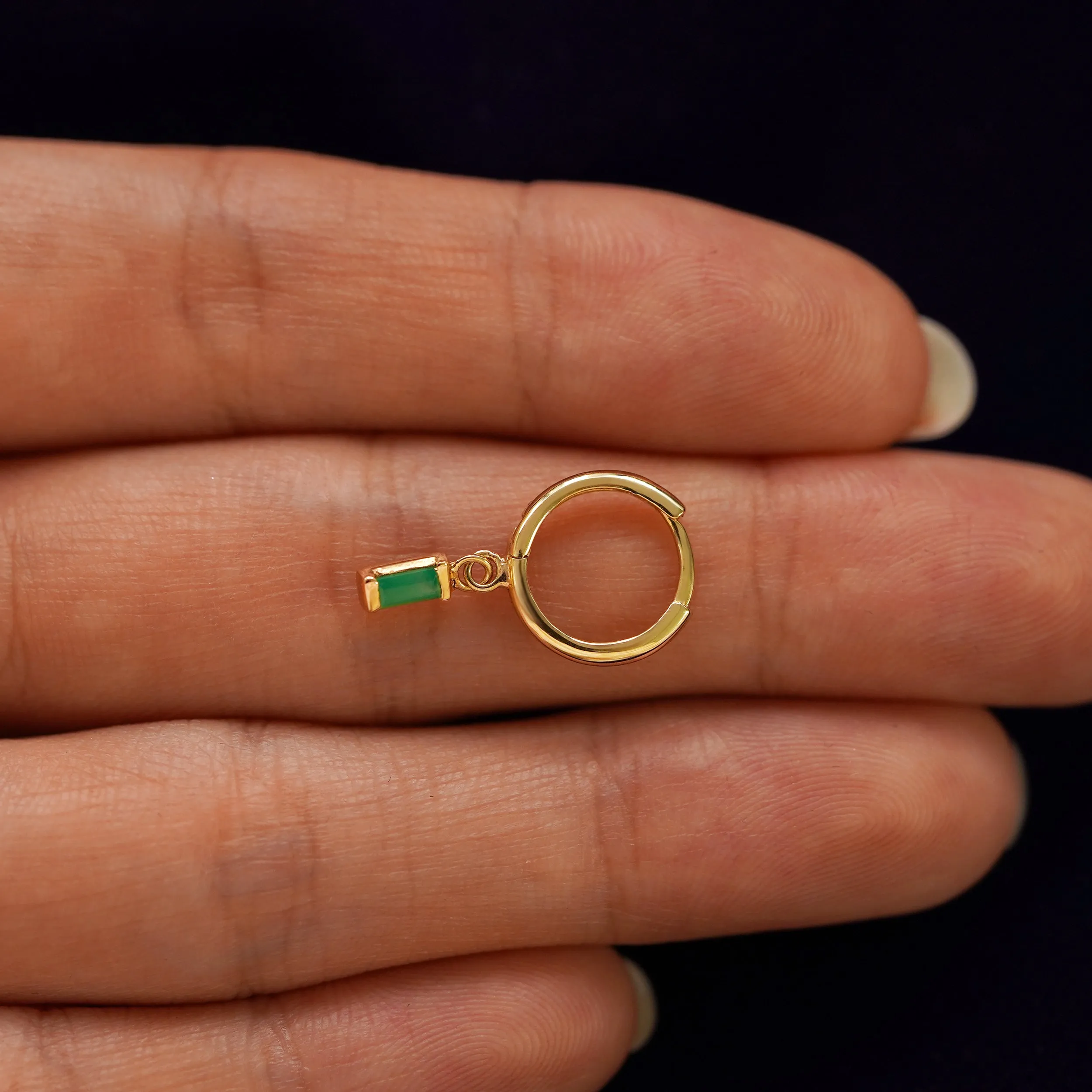 Baguette Emerald Dangle Hoop