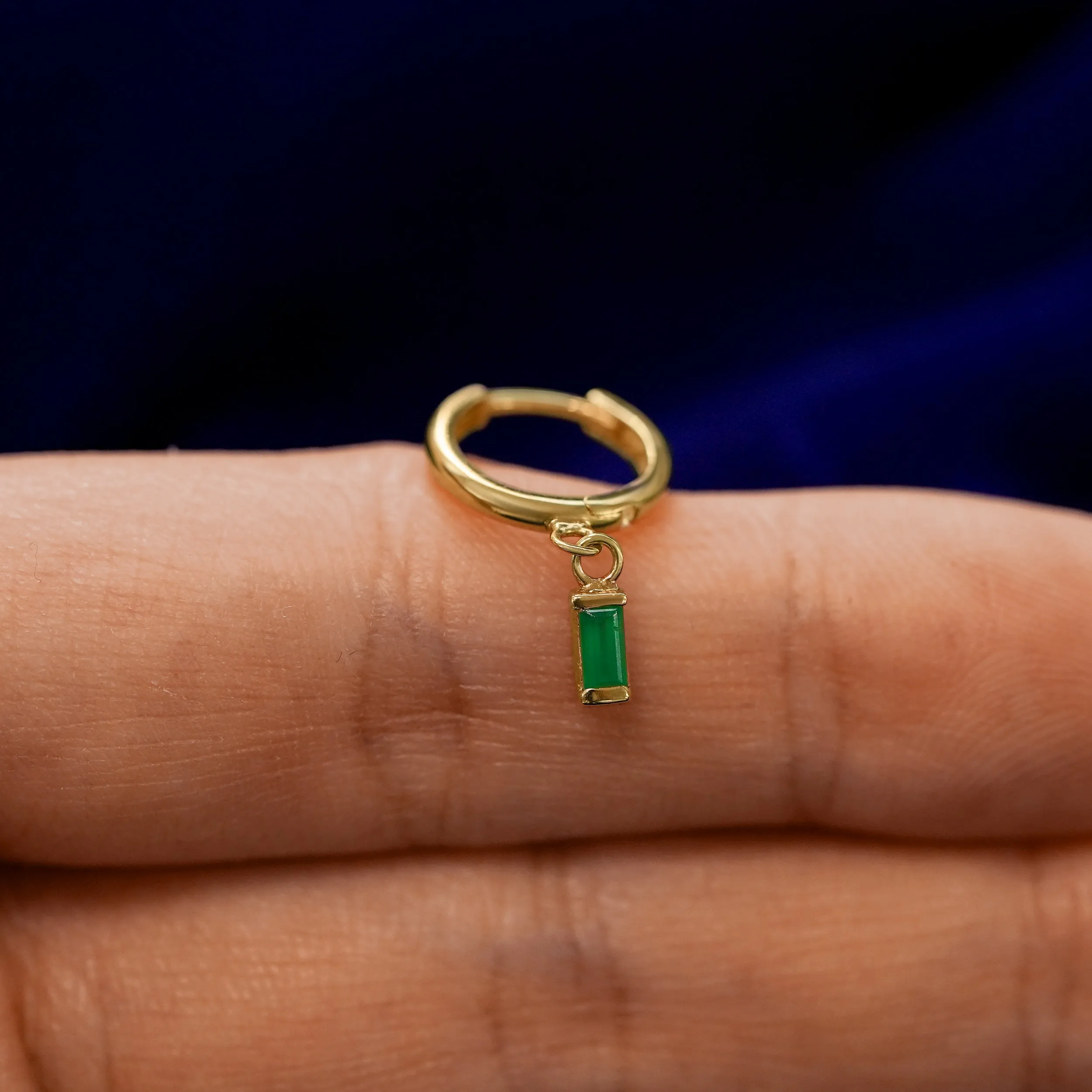 Baguette Emerald Dangle Hoop