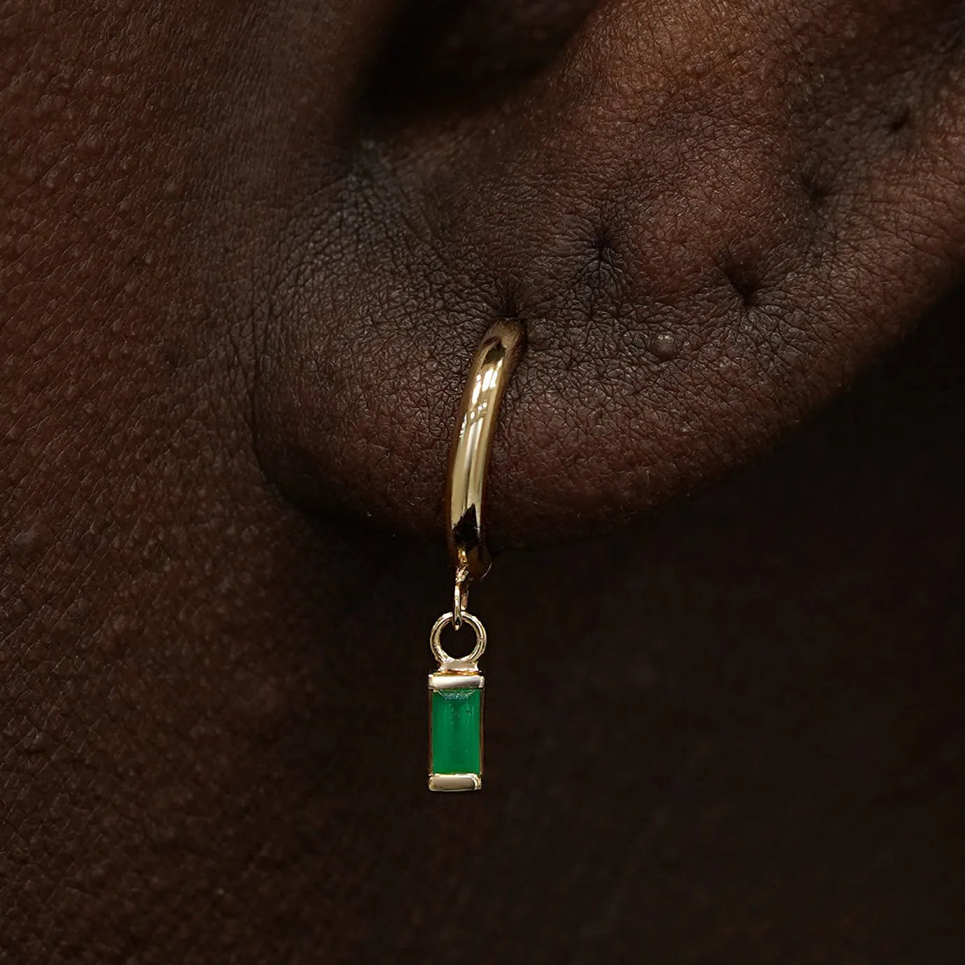 Baguette Emerald Dangle Hoop