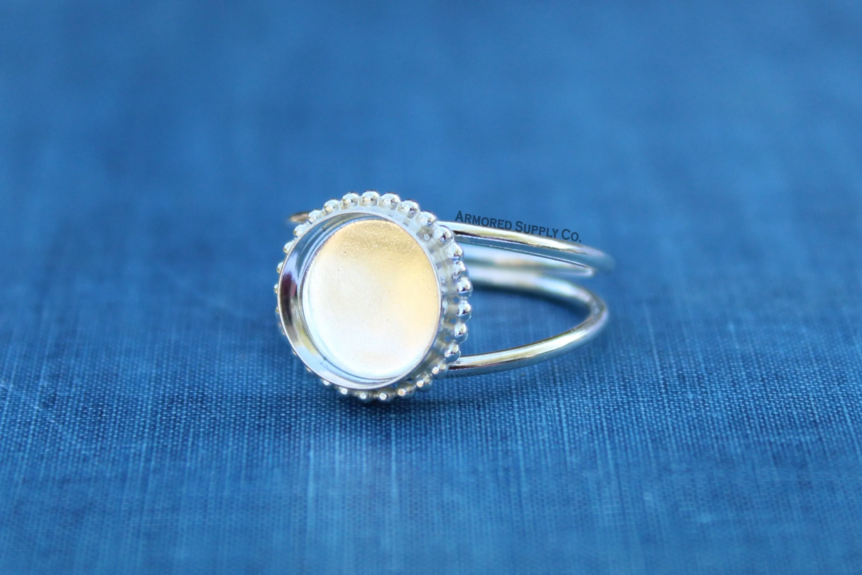 Beaded Bezel Sterling Silver Double Band Ring blank