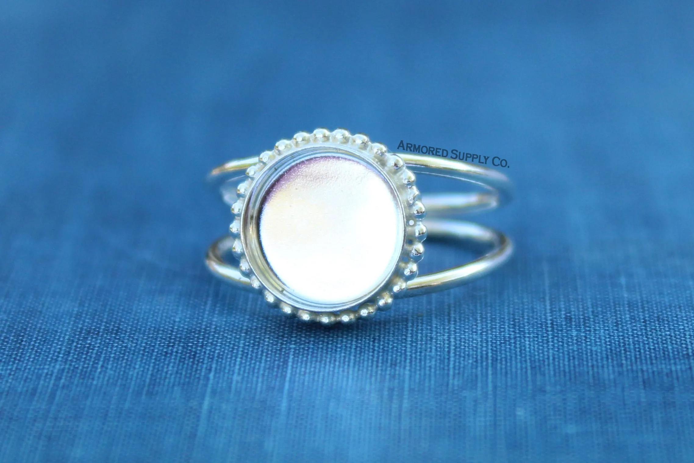 Beaded Bezel Sterling Silver Double Band Ring blank