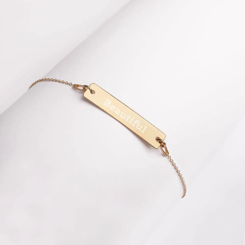 “Beautiful” Engraved Self-Affirmation Bar & Chain Bracelet