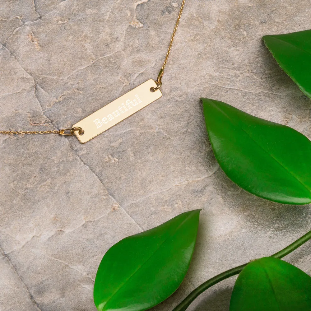 “Beautiful” Engraved Self-Affirmation Bar & Chain Necklace