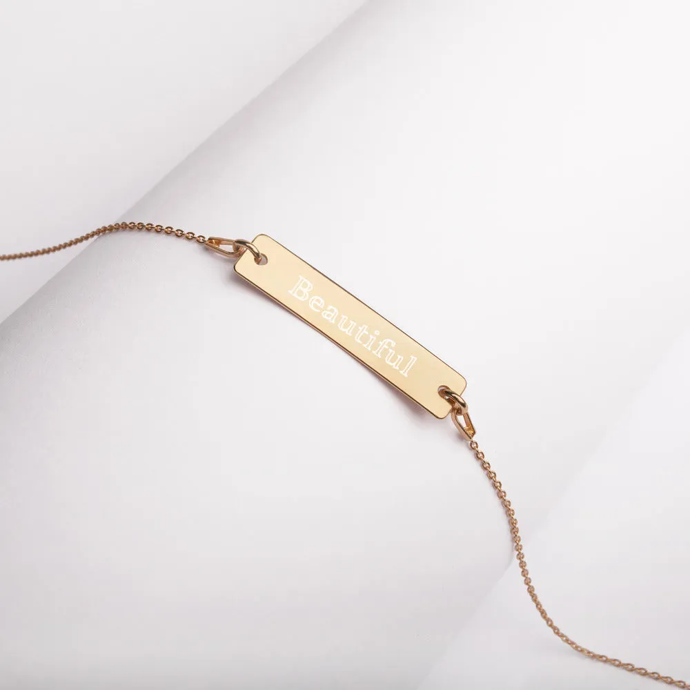 “Beautiful” Engraved Self-Affirmation Bar & Chain Necklace