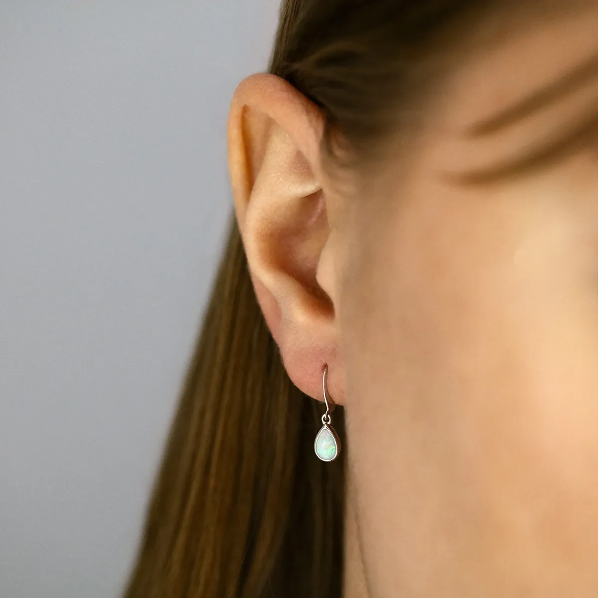 Birthstone Collection Pear Cut Opal Drop Earrings | 9K White Gold