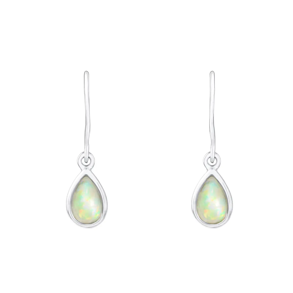 Birthstone Collection Pear Cut Opal Drop Earrings | 9K White Gold