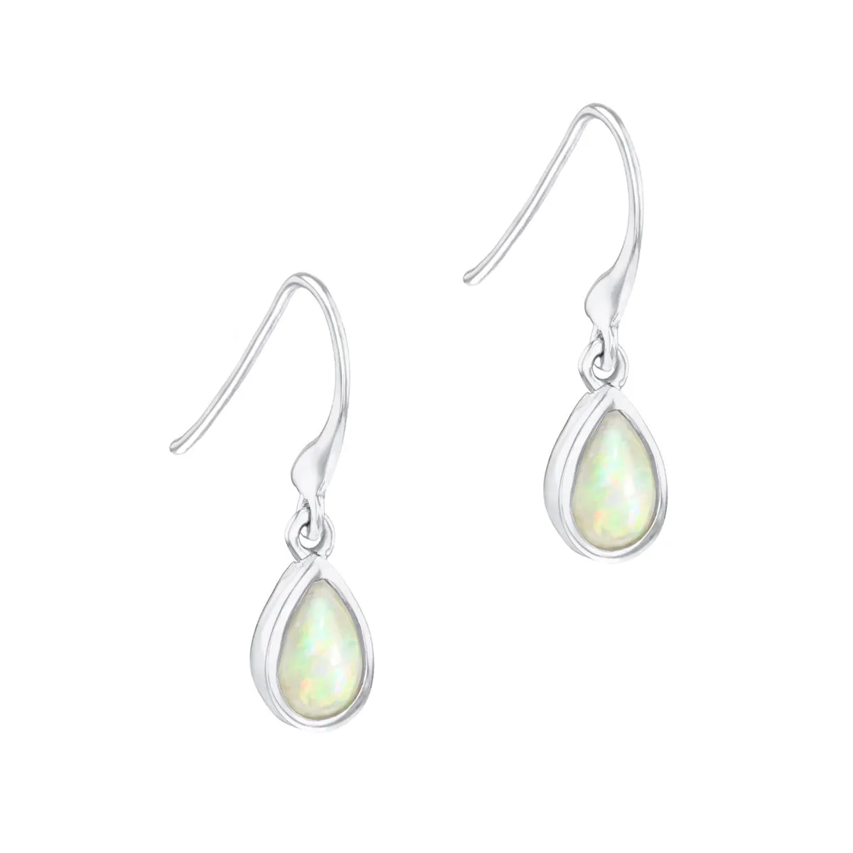 Birthstone Collection Pear Cut Opal Drop Earrings | 9K White Gold