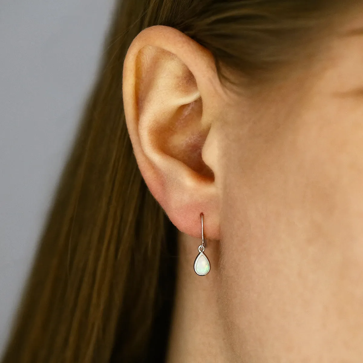 Birthstone Collection Pear Cut Opal Drop Earrings | 9K White Gold