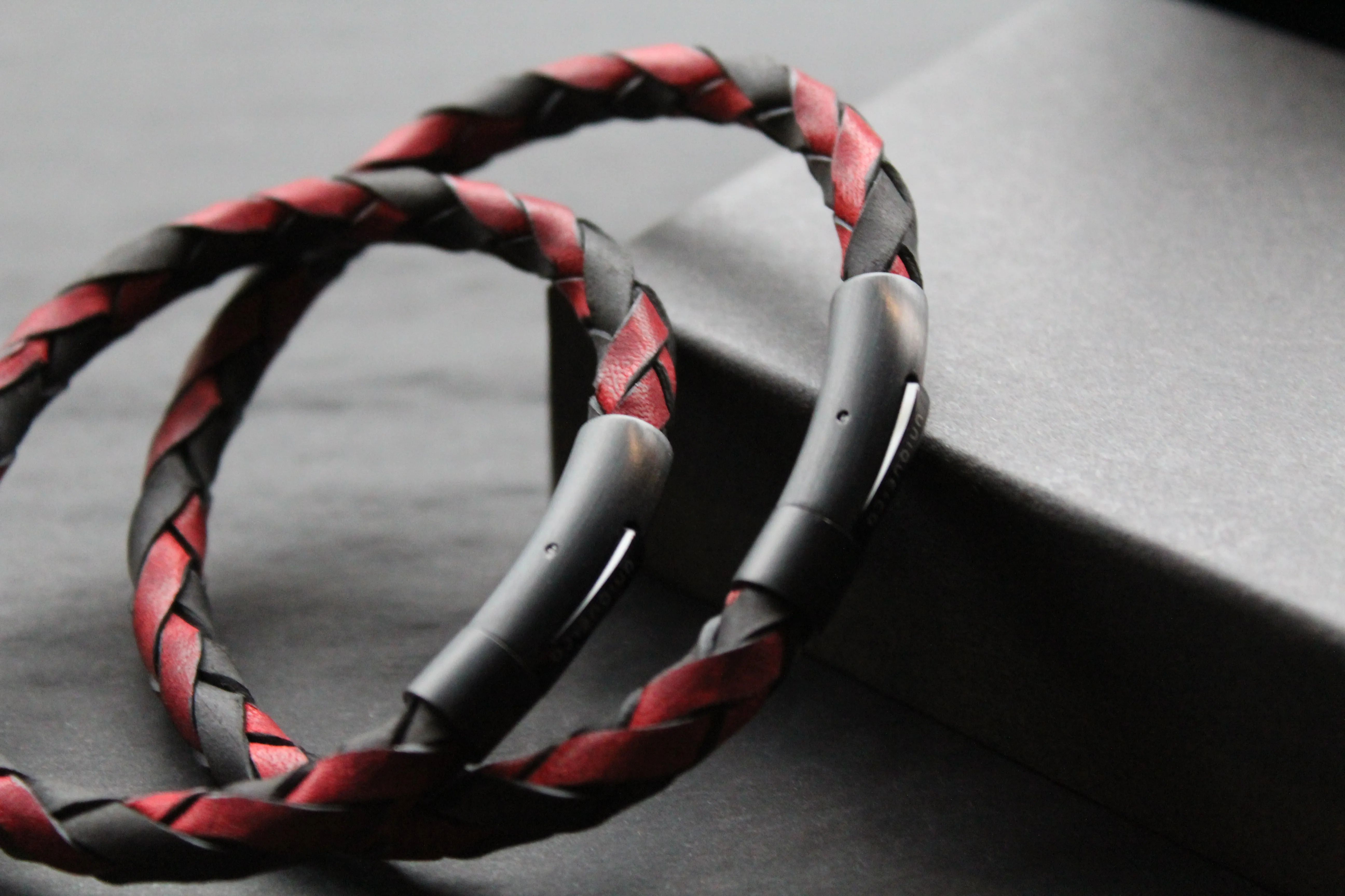 Black and Red Woven Leather Bracelet