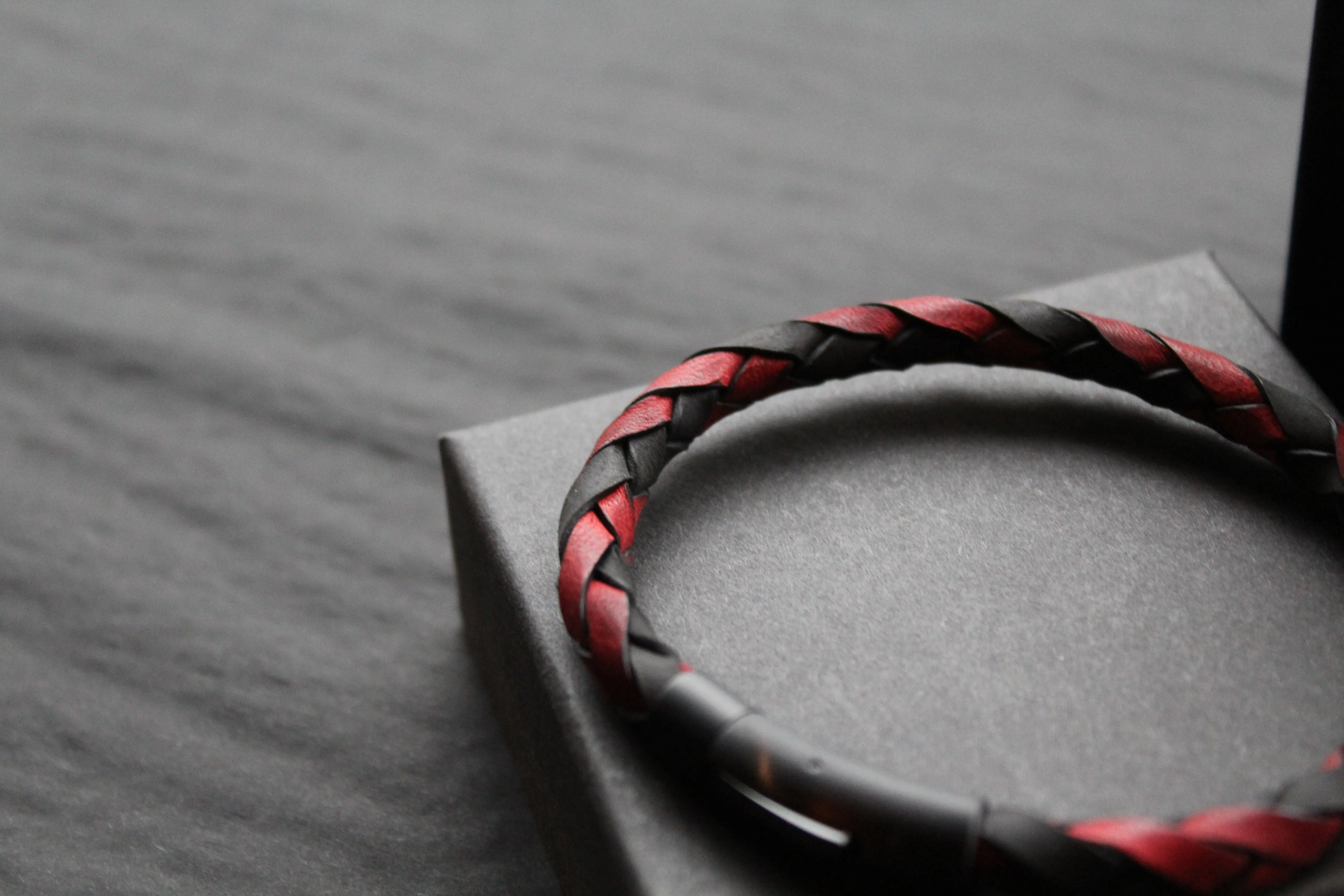 Black and Red Woven Leather Bracelet